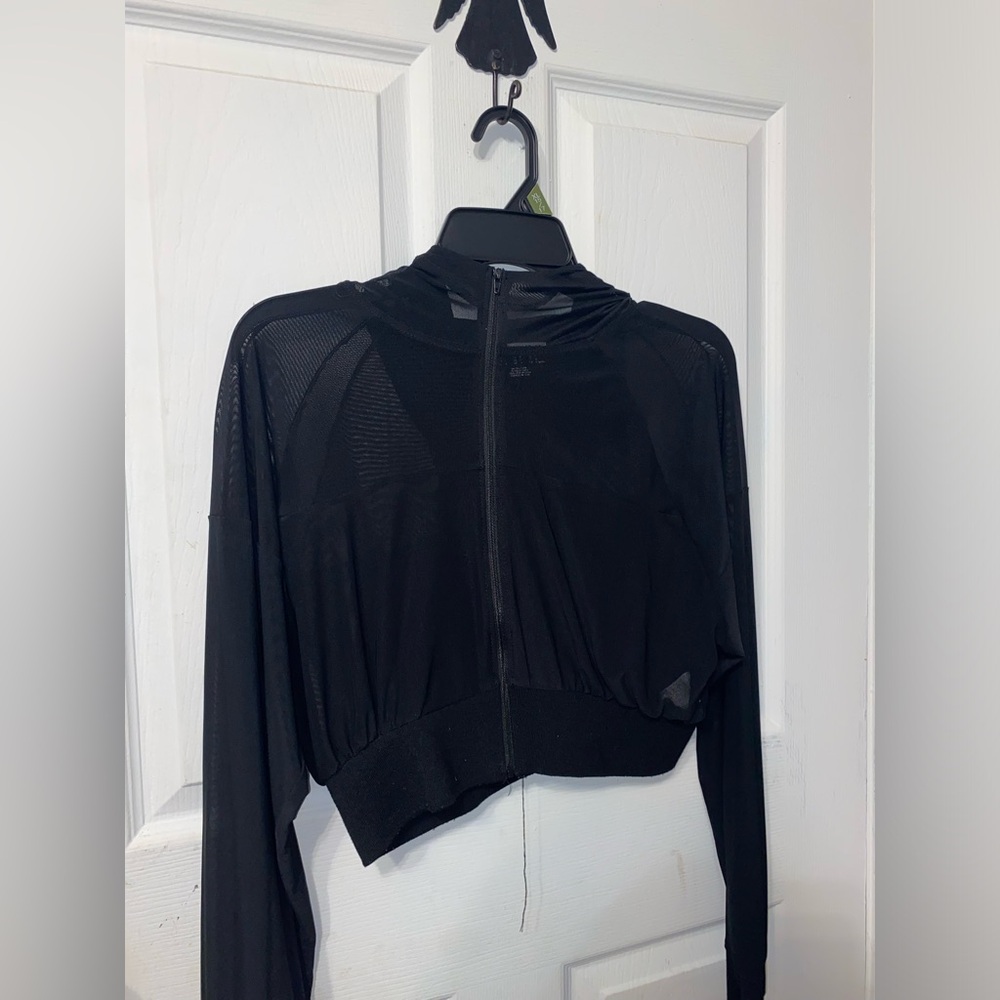 Black sheer crop hoodie